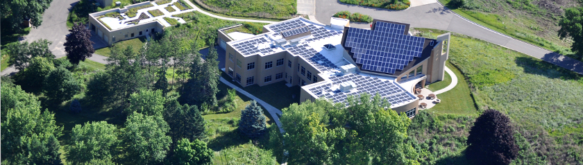 aerial view of solar panels at Holy Wisdom - photo by H & H Solar