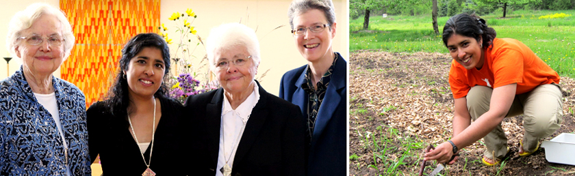 Sister Rosy after first profession and in the garden